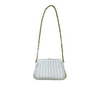 Magid Wicker Clutch Chain Crossbody Shoulder Bag Women's White Elegant Graceful